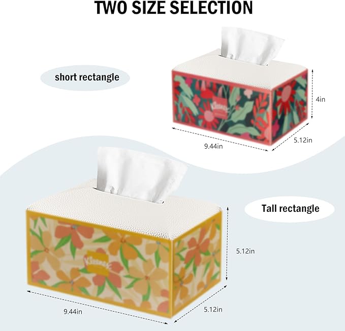 PARIERIS Tissue Box Cover PU Leather Tissue Holder Rectangle Facial Tissue Case Tissue Box Organizer Dispenser for Bathroom, Kitchen, Home, Office, Tabletop (White, Short)