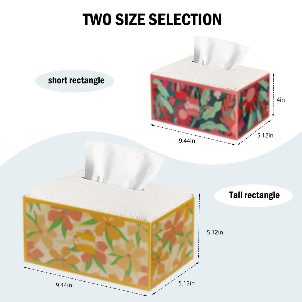 PARIERIS Tissue Box Cover PU Leather Tissue Holder Rectangle Facial Tissue Case Tissue Box Organizer Dispenser for Bathroom, Kitchen, Home, Office, Tabletop (White, Short)