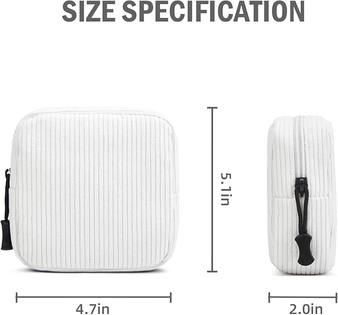 ZOEMTIU Small Makeup Bag for Purse,Mini Cosmetics Bag cute Zipper corduroy Cosmetic Pouch Storage Pouch Travel Toiletry Organizer for Women Girls(White)