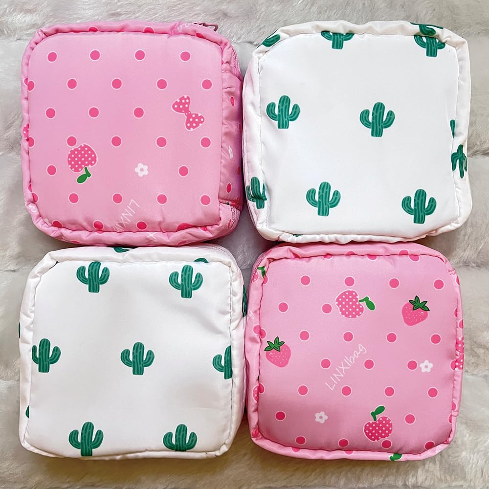 PayPie Sanitary Napkin Storage Bag, Portable Menstrual Pad Bag Tampons Collect Bags, Zipper Nursing Pad Holder Tampon Bag Sanitary Organizer for Women and Girls, 12 * 12 * 4 cm (Pink Strawberry)