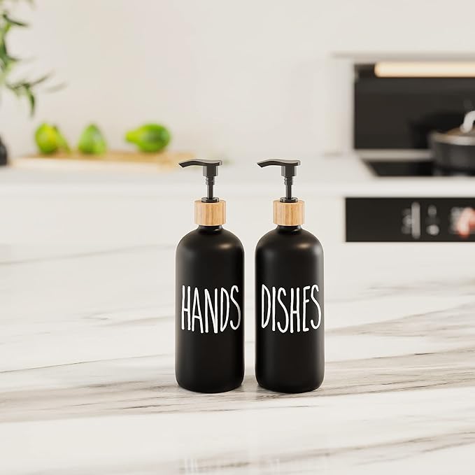 Dish Soap Dispenser for Kitchen,Glass Hand Soap Dispenser, Modern Farmhouse Decorfor Bathroom,Kitchen Decor