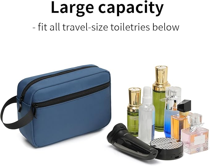 XIRYOHEAUR Travel Hanging Toiletry Bag with Carry Handle - Water-Resistant Small Cosmetic Organizer for Men & Women, Makeup, Shaving Kit, Gym & Travel Essentials (Navy Blue)