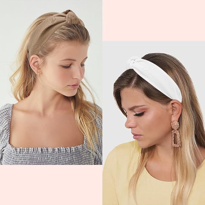 AHONEY 5 Pack Knotted Wide Headbands for Women - Non Slip Hair Accessories - Diademas Para Mujer (Brown)