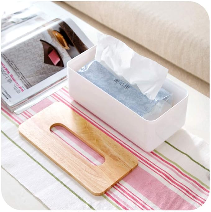 Pojah Wooden Rectangular Tissue Box Holder for Storage on Bathroom Vanity, Countertop, Bedroom Dresser (Medium, 10.2x5.1x3.3 inch)