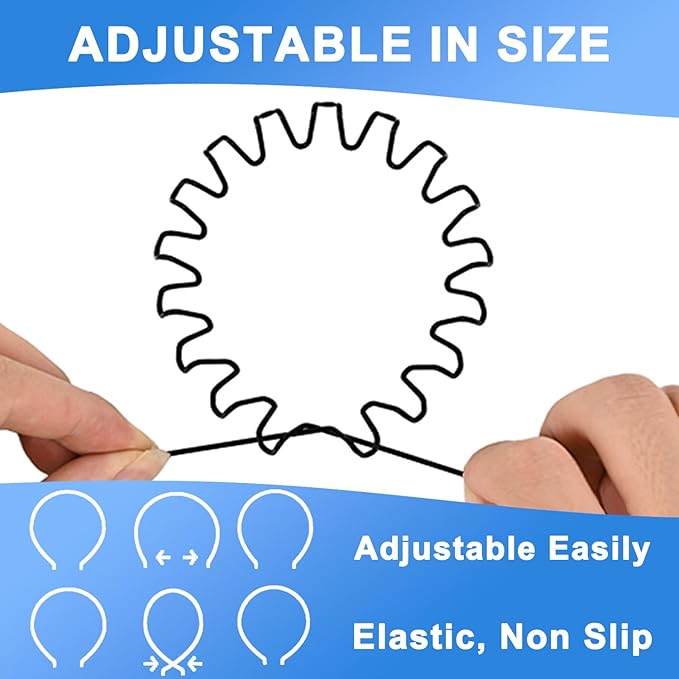 Metal Headbands for Men & Women, 6 Pack Wavy Spring Zigzag Hair Bands, Adjustable Non-Slip Sports Headband for Running, Workout, Gym & Outdoor Activities, Black Unisex Hair Accessories
