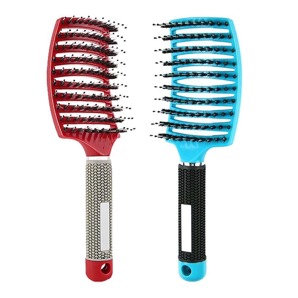 Magical Ultra Detangling Brush for Wet or Dry Hair, Detangler Brush, Fast Drying Styling Massage Hairbrush for Men, Women and Kids (Red+Blue)