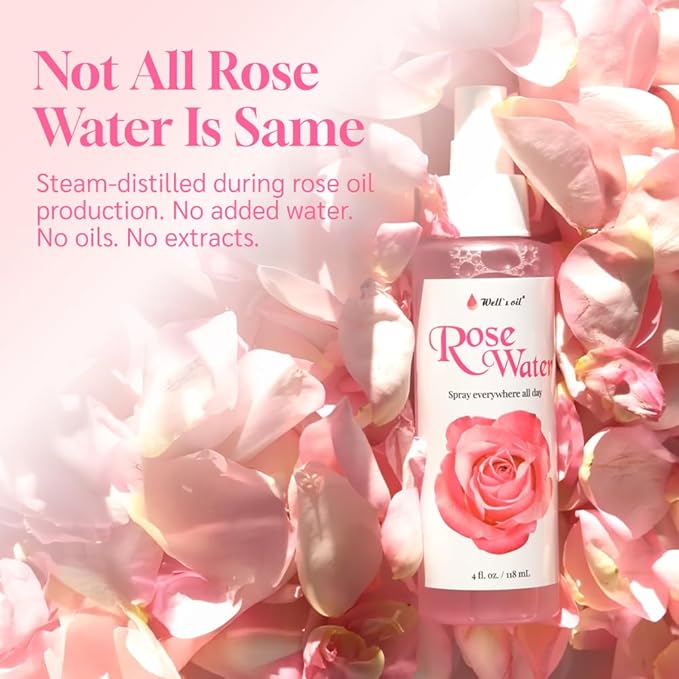 Well's Oil Rosewater Face & Hair Mist Spray (4 fl oz / 118 mL) | Floral Rosewater Hydrosol | Alcohol-Free
