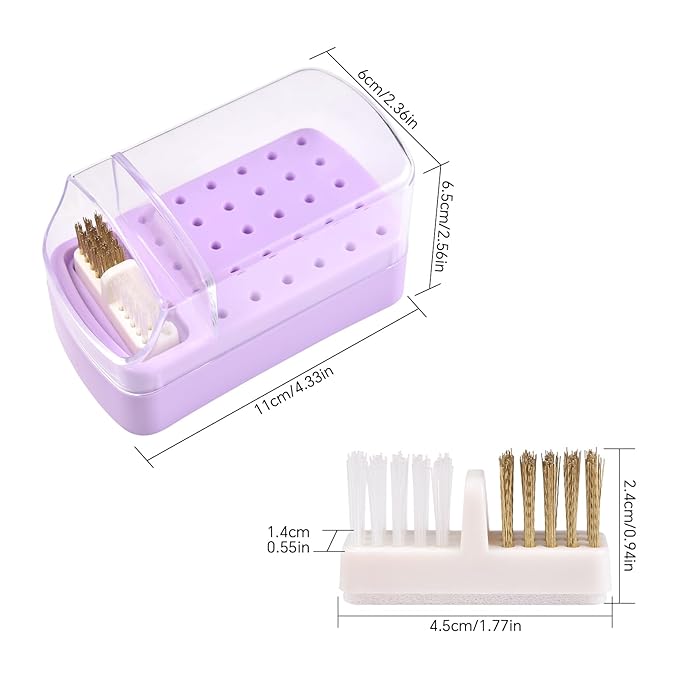 2 in 1 Nail Drill Bit Holder & Nail Drill Bit Cleaner Brush Case 30 Holes Dustproof Nail Drill Bit Display Stand Organizer Box Manicure Drill Bits Cleaning Brush Bits Storage Tool, Blue