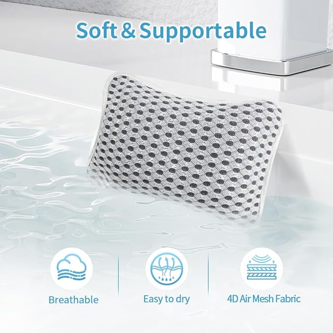 Conbella Luxury Bath Pillows for Tub, Slip Resistant Waterproof Bath Pillows for Tub Neck and Back Support with 2 Strong Suction Cups, Relaxing Spa Essentials