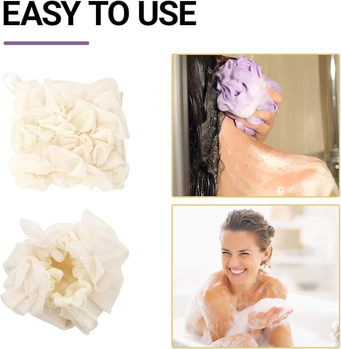 2 PCS Soap Bar Loofah, 2 in 1 Loofah Washcloth Combo, Bath Sponge with Drawstring, That Holds Bar Soap, for Cleansing and Smooth Skin (Beige, Purple)