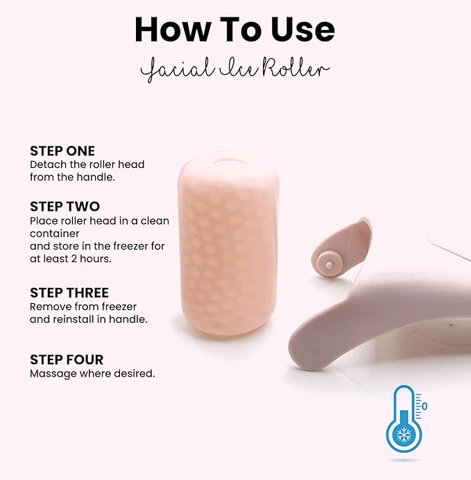 ROSELYNBOUTIQUE Ice Roller for Face & Gua Sha Facial Tools - Wrinkles Fine Lines Puffiness Massager Facial Skin Care Tools - Self Care Gifts for Men Women (Beige)