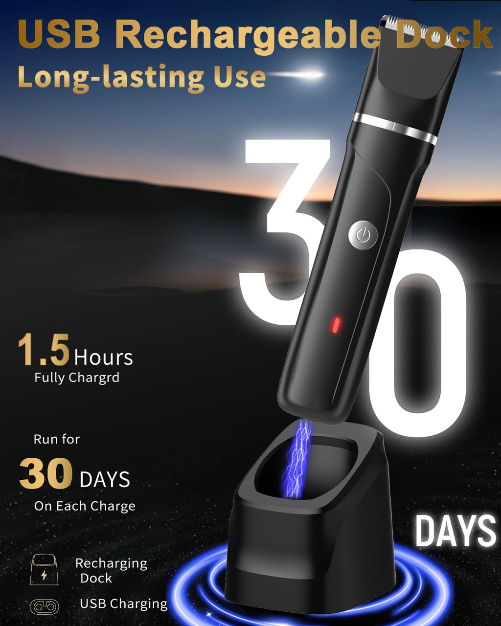 RAXMETRY Beard Trimmer for Men,Manscape 3-in-1 Electric Razor Groin Groomer,IPX7 Waterproof Wet/Dry,Versatile Body Hair Trimmer for Ball/Beard/Nose,USB Rechargeable & Nose/Shaves Head,Silver