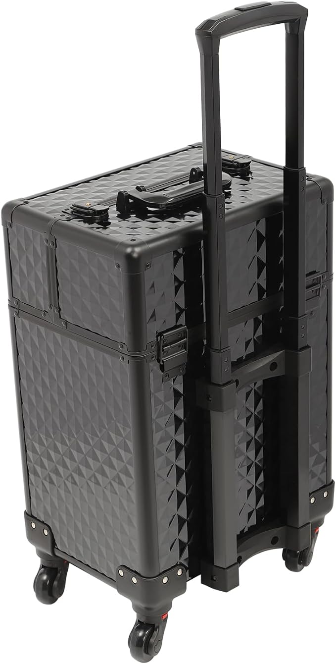 GUEYYSAN Rolling Makeup Case, Nail Storage Box with Wheels Portable Makeup Trolley for Beauty Studio Hairdressers Nail Technician (Black)