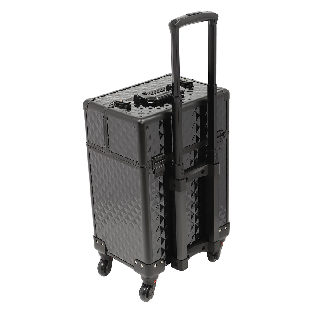 GUEYYSAN Rolling Makeup Case, Nail Storage Box with Wheels Portable Makeup Trolley for Beauty Studio Hairdressers Nail Technician (Black)