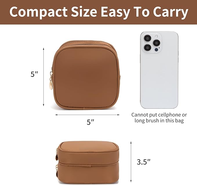 XIAOLER Small Makeup Pouch, Double Zipper Cosmetic Bag, Travel Makeup Bag, Cute Makeup Bag for Purse, Mini Toiletry Bag (Chocolate)