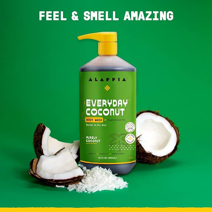 Alaffia Body Wash, EveryDay Coconut – Purely Coconut Gentle Skin Cleanser for Normal to Dry Skin, 32 Oz