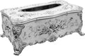 9.45"x5.43"x3.94" Luxurious Rose Tissue Box with Imitation Diamonds, Embossed Flowers, Elegant Tissue Paper Holders for Home Toilet Bath Hotel,Silver-White