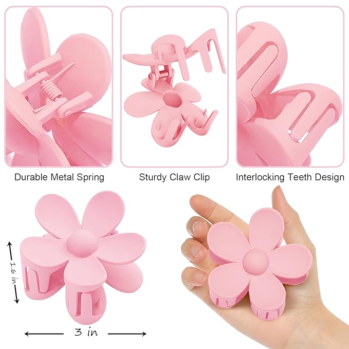 Flower Hair Clips 8PCS, Large Claw Clips for Women Girls Thick Thin Hair, Strong Hold Nonslip Big Dasiy Jaw Clamps Matte Hair Accessories 8 Colors