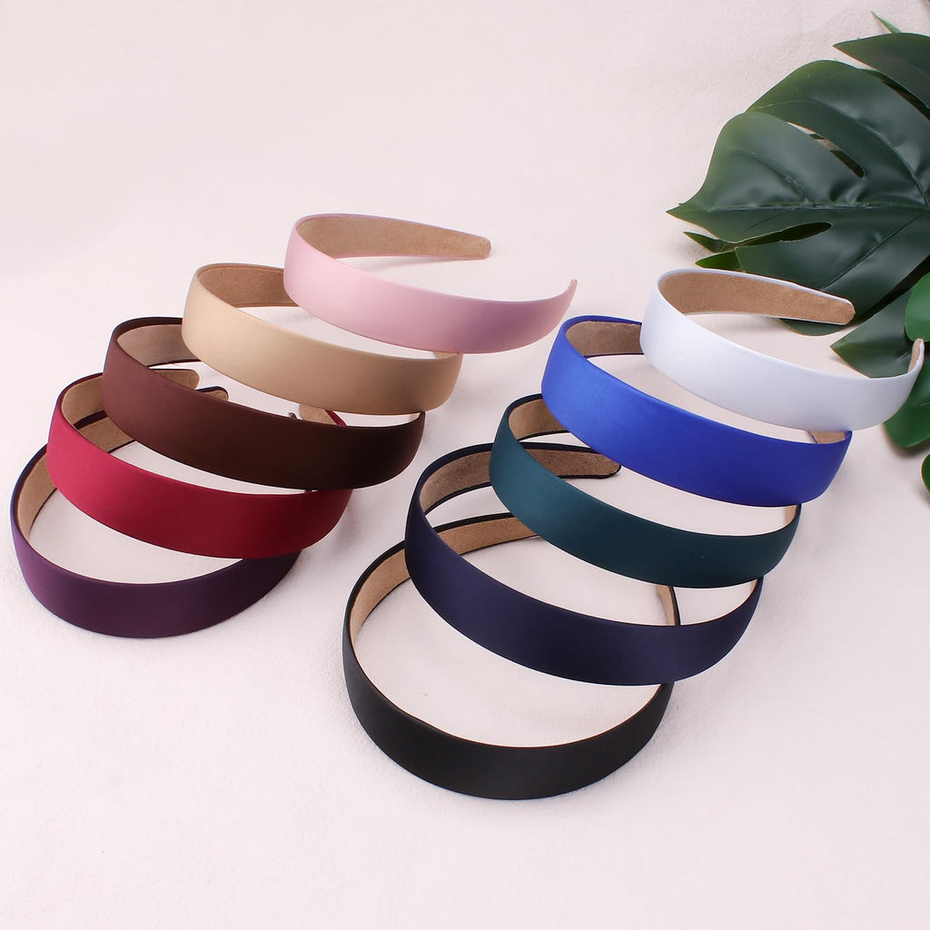 Wecoe Headbands for Women Girls, 10 Pcs 1 Inch Wide Satin Headbands