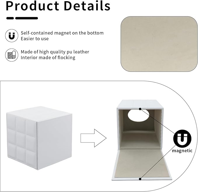 Tissue Box Cover Square,Stylish PU Leather Tissue Box Holder for Dresser Bathroom,Facial Tissue Holder with Magnetic Bottom for Home Office (White)