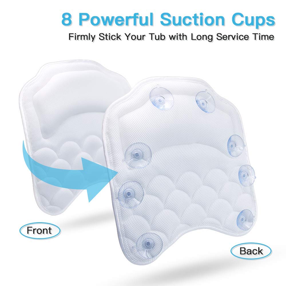 Beautybaby Bathtub Spa Pillow Bath Pillows for tub, with Non-Slip 8 Large Strong Suction Cups, Free Machine Washable Bag