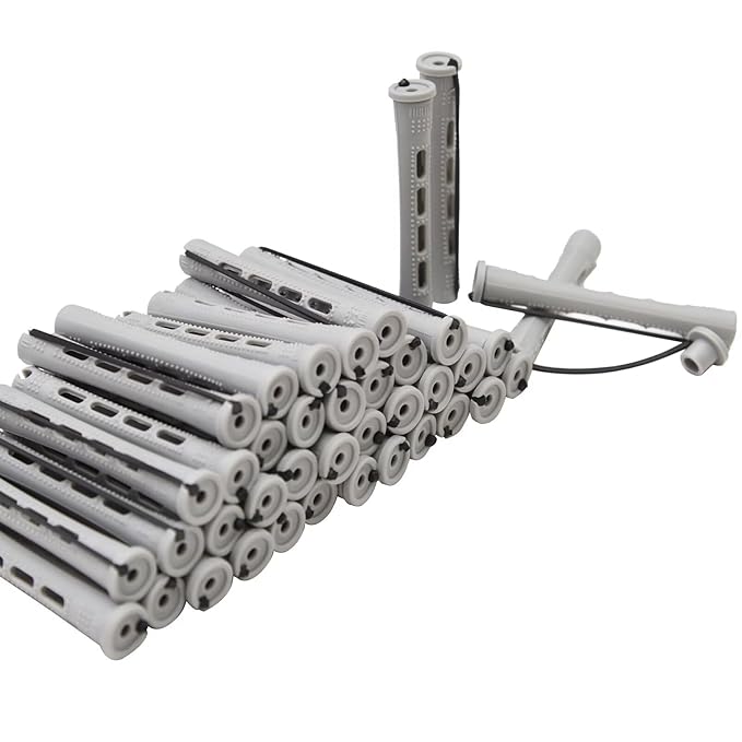 40PCS Perm Rods For Short Hair Grey Small Perm Rods For Natural Long Hair 0.59 inch Heatless Non-slip Hair Rollers DIY Hairdressing Tools