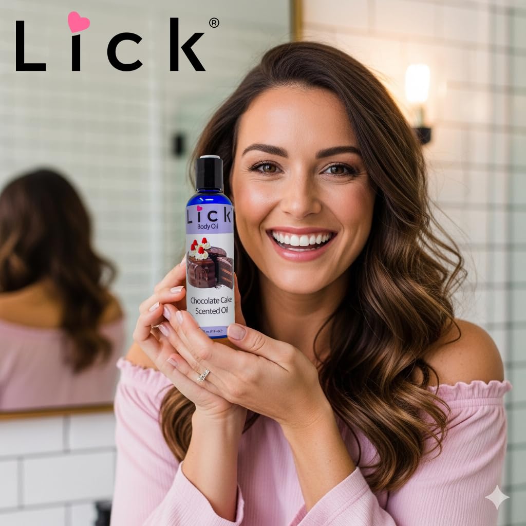 LICK Chocolate Cake Dessert-Inspired Scented Body Oil – Fast-Absorbing Daily Hydration with Almond Oil & Vitamin E – 4 oz