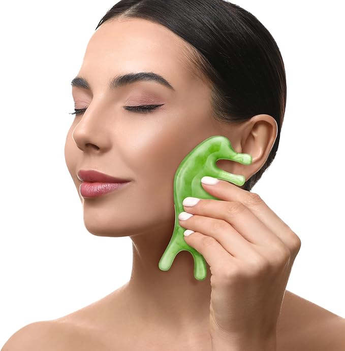 Geiserailie 2 Pcs Jade Combs Esthetician Supplies Massage Stone Hair Gua Sha Scraping Scalp Comb Facial Massage Tool Handheld Head Tools Head Caring Therapy Mother's Day for Women(Fashion Style)