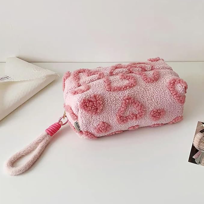 SxoSyo Plush Makeup Bags, Cosmetic Cases, Pink Heart