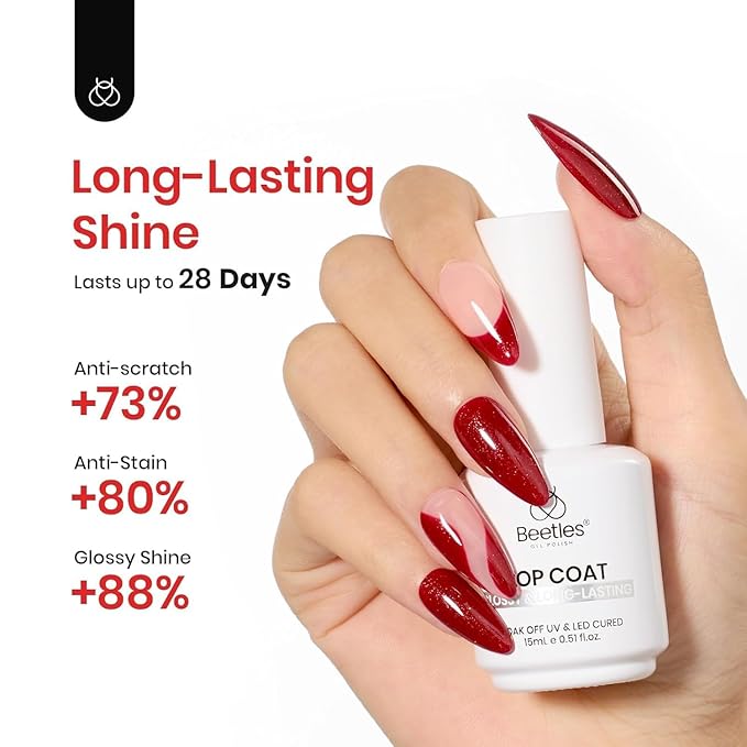 Beetles Extra Glossy Gel Top Coat - 15ml Clear No Wipe Top Coat Gel Polish High Shine Long Lasting Nail Surface Protection Manicure Summer Gifts for Women