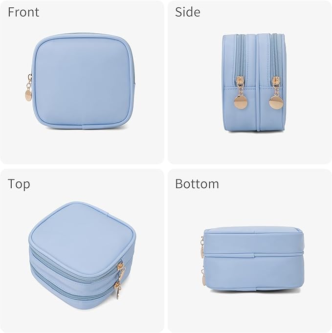 XIAOLER 2PCS Small Makeup Pouch, Double Zipper Cosmetic Bag, Travel Makeup Bag, Cute Makeup Bag for Purse, Mini Toiletry Bag (Blue+Lilac)