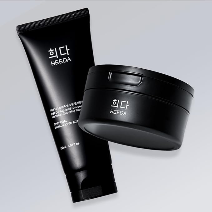 HEEDA All-In-One Double Cleansing Duo, Charcoal Ceramide Cleansing Balm & Hyaluronic Acid Foam Cleanser for Deep Purifying, Hydrating, and Balanced Skin (K-Beauty Vegan Skincare Set)