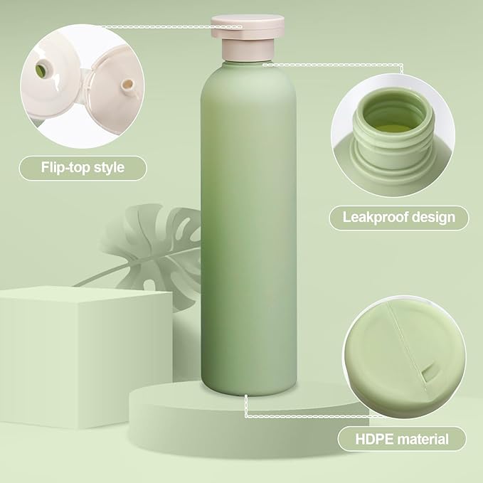 Harewu 4Pcs 8.8oz Flip Top Squeeze Bottles,Reusable and Refillable Leak Proof Travel Bottles,For Lotions,Facial Creams,Shampoos,Hair Conditioner (Green+Blue)