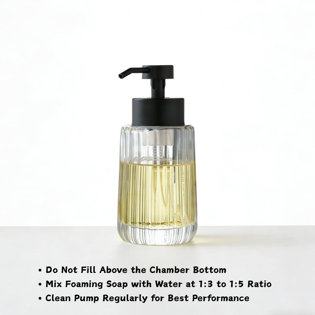 Easy Tang Glass Foaming Soap Dispenser with Black Pump, 12 OZ Vintage-Inspired Modern Glass Refillable Bottle, Hand Soap for Bathroom Countertop and Kitchen