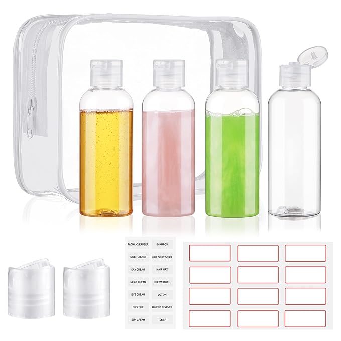 Wowang Travel Bottles for Toiletries 3.4oz 4 Pack TSA Approved Leak-Proof Travel Size Containers Squeezable Empty Plastic Toiletry Bottles for Shampoo, Conditioner, Body Wash (Clear)