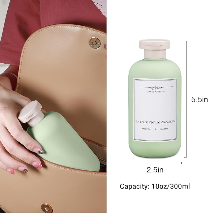 UMETASS 10oz Travel Shampoo Bottle, Empty Plastic Squeeze Bottles with Flip Cap, Lotion Container for Toiletries Travel Size Shampoo and Conditioner (3 pack green)