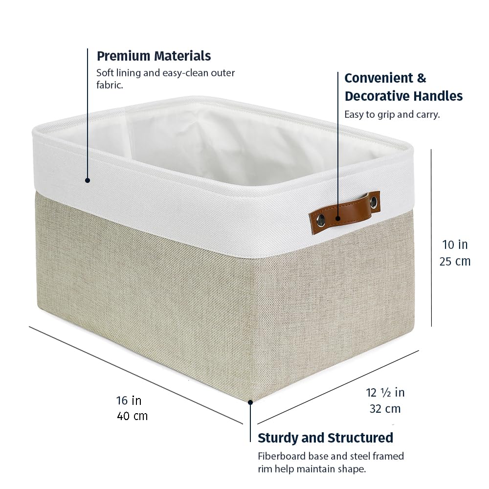 OrganiHaus 16x12.5in Storage Baskets, 3 Pack - Fabric Bins for Shelves