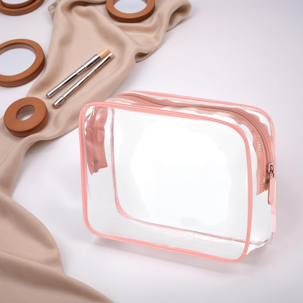 20 Packs Clear Cosmetics Bags for Women Men Waterproof Toiletry Bags PVC Makeup Bags Organizer Case with Zipper for Travel Bathroom (20 Pink Colors)