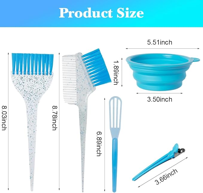 MOONMINI Hair Dye Color Brush and Bowl Set, Color Bowl Brushes Tool Mixing Bowl Kit Tint Comb for Hair Tint Dying Coloring Applicator (Light Blue&Clear)