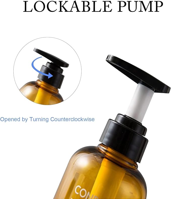 3pcs Refillable Shampoo and Conditioner Bottles, 16.9oz/500ml Shampoo Conditioner Body Wash Dispenser for Hotel Bathroom, 3pcs Plastic Shampoo Bottles with Pump (Amber)