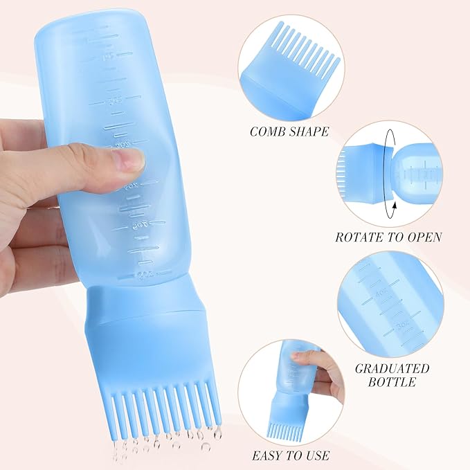 Pimoys Hair Oil Applicator Bottle for Scalp, Root Comb Applicator Bottles Hair Dye Squeeze Bottle Hair Coloring Tools, 2 Pack (Blue)