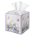 Butterfly Purple Floral Tissue Box Cover Square with Bottom Belt, Leather Waterproof Tissue Holder Facial Paper Case for Tabletop Home Office Bathroom Car Decor -08