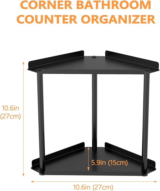 FLE Corner Bathroom Counter Organizer, Bathroom Organizer Countertop Black