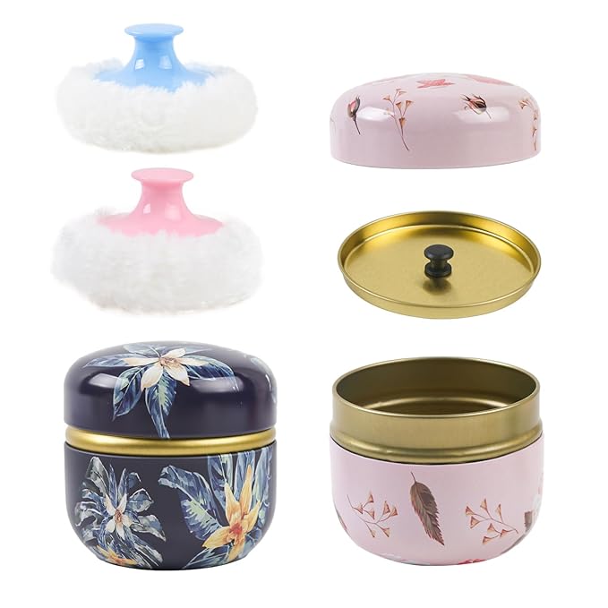 ASUNFO 2 Pcs Powder Puff for Body Powder with Case Light Pink & Dark Blue