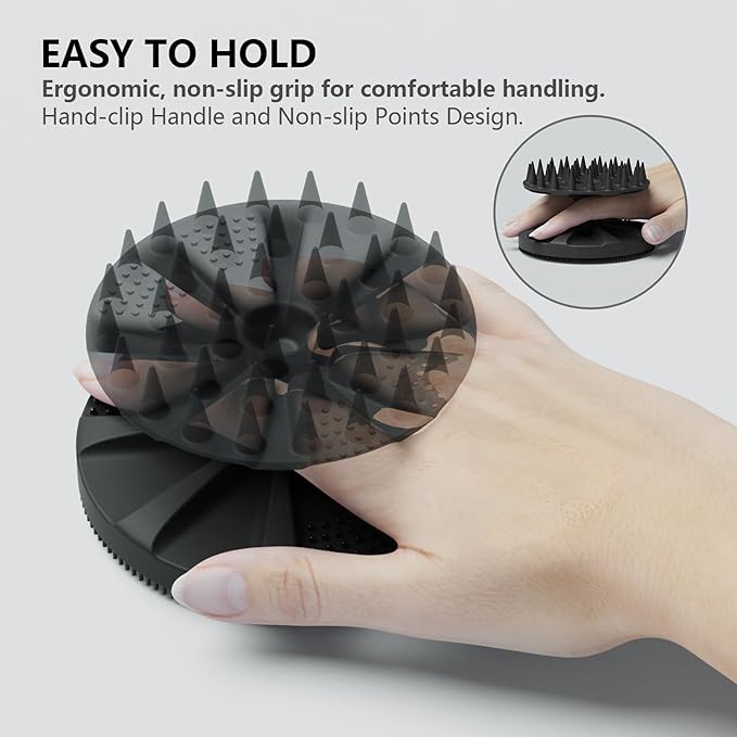 2 in 1 Silicone Brush, BEAUTAIL Body Shower Scrubber and Scalp Hair Massager Shampoo Brush, Deeply Cleanse Skin, Dandruff Removal and Hair Growth, Gentle for Women Men Sensitive Skin, 1 Pack (Black)