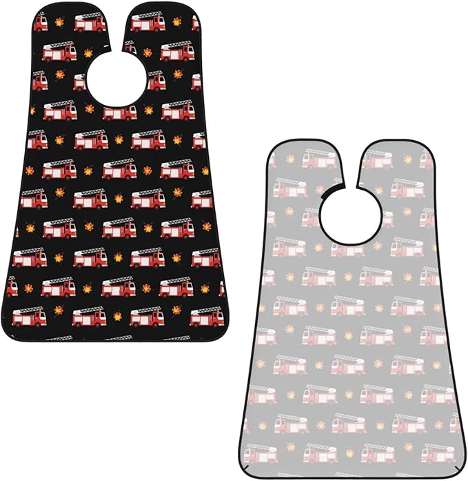 Non-Stick Beard Bib for Shaving, Fire Fighters Red Fire Truck Cartoon Shave Bib, Waterproof Hair Catcher with Suction Cups, Grooming Apron Men Husband