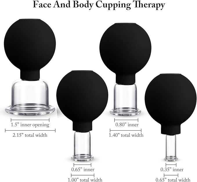 BBTO 4 Pieces Glass Cupping Set Glass Silicone Cupping Cups Massage Vacuum Suction Cupping Cups for Body Face Leg Arm Back Shoulder Muscle and Joint Pain (Black)