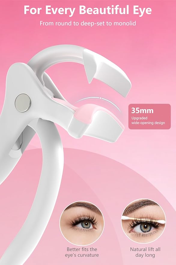 KOKABI Rechargeable Heated Eyelash Curler: Fast 5s Heat up, 24 Hours Long Lasting, Electric Lash Curler with Temperature Control, Safe Anti-Burn Eye Lash Curler, Quick Natural Curling Lashes (White)