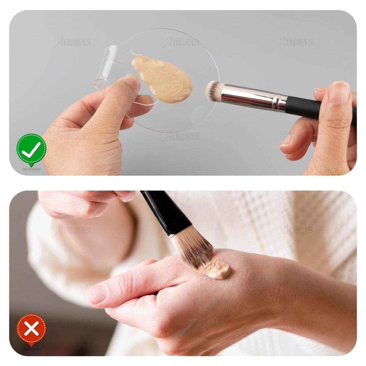 AUEAR, 3 Pack Makeup Mixing Palette Acrylic Handheld Tray Foundation Eye Shadow Hand Cosmetic Dish Blending