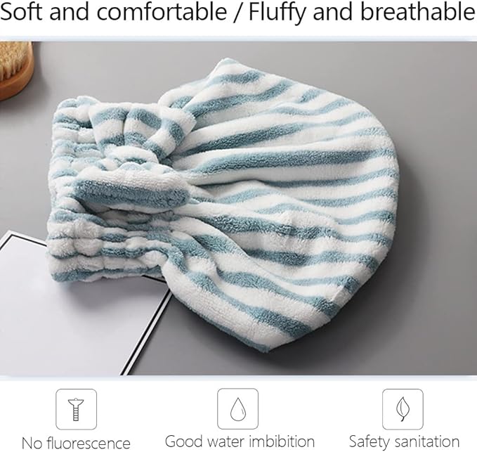 SportMore Microfiber Hair Towel Cap,Soft Absorbent Quick Drying Cap for Curly Thick Hair, Wrap Cap for Women Girls-Set of 2 Pcs（Blue White/Gray White）